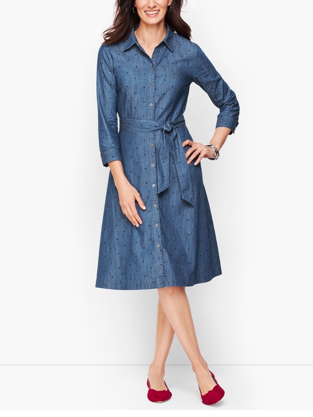 Talbots Dotted Denim Belted Shirt Dress